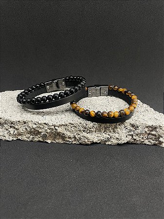 Pulseira Couro e Pedra | Couro legítimo & Pedra natural