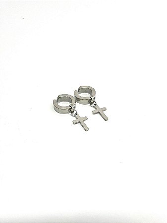 Brinco Argola de pressão c/ Cruz | Aço inoxidável
