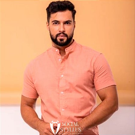 Manga Curta Gola Padre Laranja Claro - M