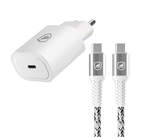 Kit Carregador Turbo Tipo-C + Cabo Nylon Kevlar Tipo-C Branco