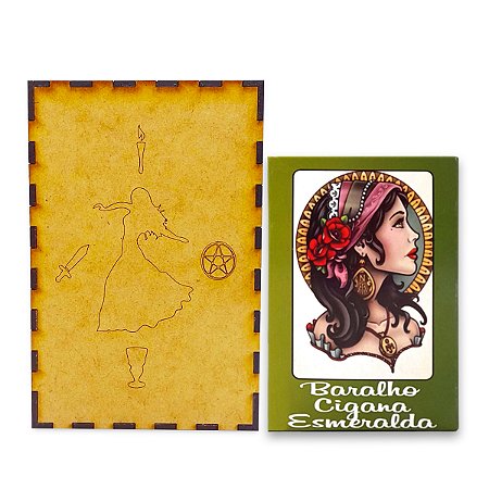 Kit Baralho Cigano Esmeralda Com Porta Taro Madeira Clássico