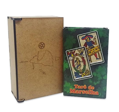 Kit  Tarô de Marselha Arcanos C/ Porta Taro Madeira Clássica