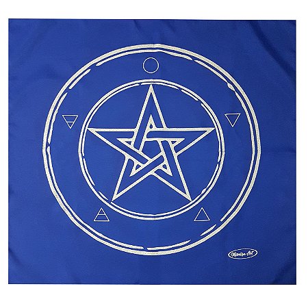 Toalha Wicca Pentagrama Toalha Tarô com Brilho Azul Pta 70CM