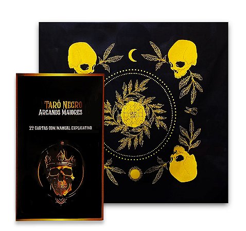 Kit Leitura Tarô Toalha Brilho Preto/Dourado e O Taro Negro