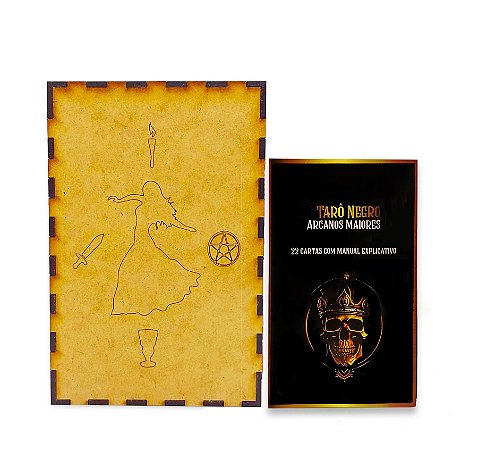 Kit O Tarot Negro 22 Cartas e Porta Tarô Caixa Madeira