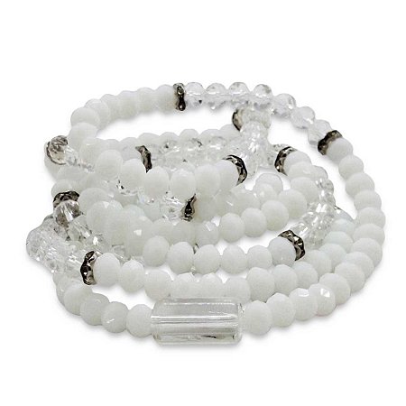 Guia Branca e Cristal Oxalá Detalhes Prata 60 cm Umbanda