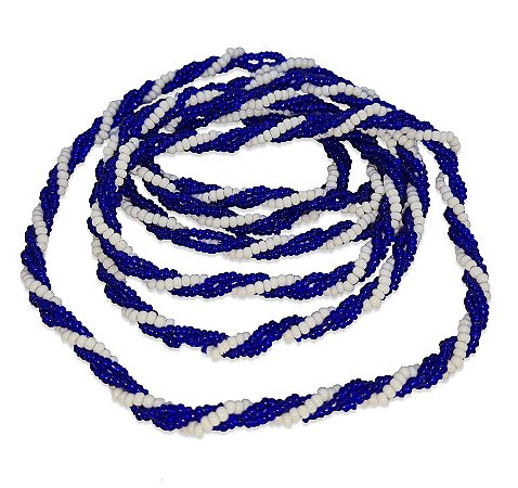 Guia Brajá 3 Fios Trançado Azul Escuro Branco 60 cm Umbanda