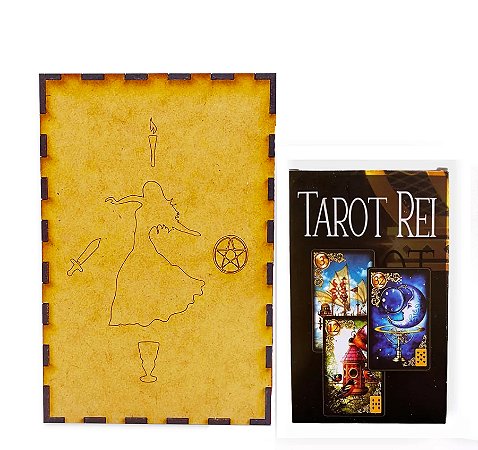 Kit Baralho Tarô Rei 36 Cartas e Porta Tarô Caixa Madeira