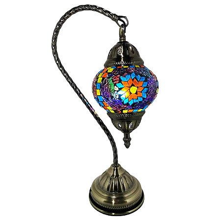 Abajur Turco Mosaico Metal E Vidro Colorido Bivolt 40cm