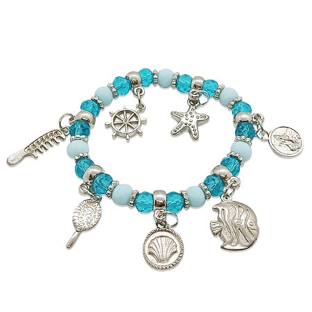 Pulseira Iemanjá Rainha do Mar Degrade Azul Orixá Ajustável