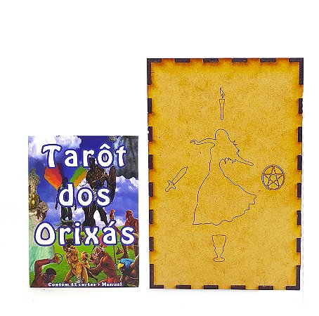 Kit Baralho Tarô dos Orixás e Porta Tarô Caixa Madeira