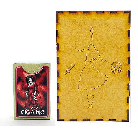 Kit Baralho Tarô Cigano 36 Cartas e Porta Tarô Caixa Madeira