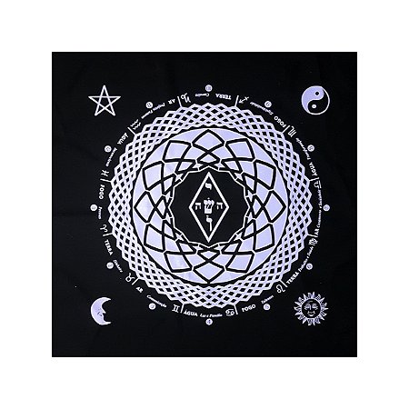 Toalha Leitura Tarô Elemental Magia Astral Preta e Cinza