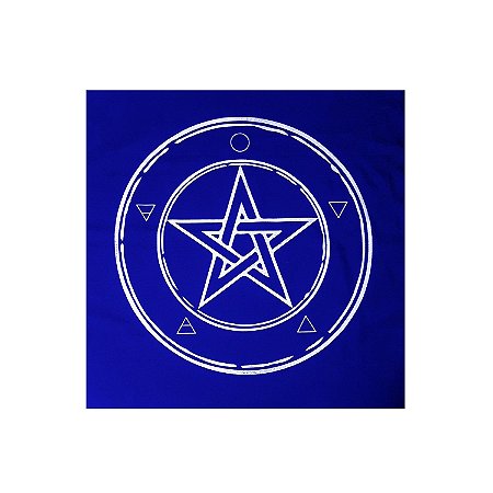 Toalha Pentagrama Força Wicca para Tarô Azul e Branco 70CM