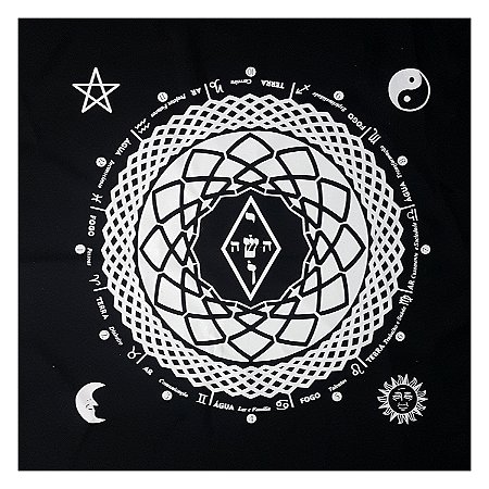 Toalha Leitura Tarô Elemental Magia Astral Preta e Branca