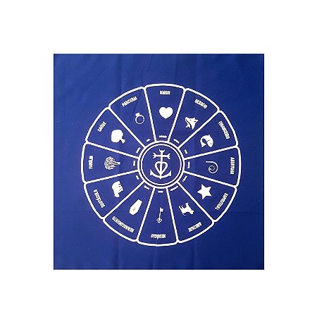 Toalha Roda Cigana para Tarô Cigano Místico Azul Branco 70CM