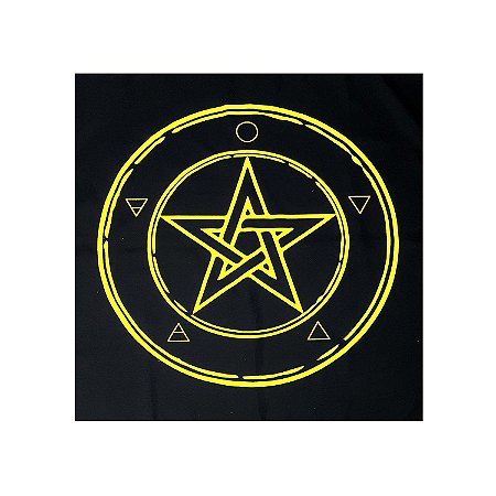 Toalha Pentagrama Wicca para Tarô Preto e Amarelo 70CM