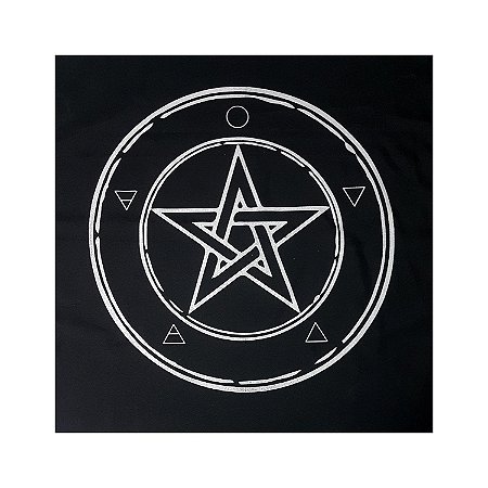 Toalha Pentagrama Força Wicca para Tarô Preto e Cinza 70CM