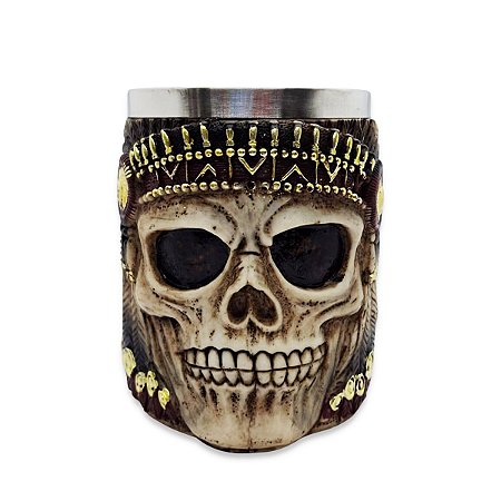 Caneca 400ml Caveira Indígena Viking em Resina Detalhado