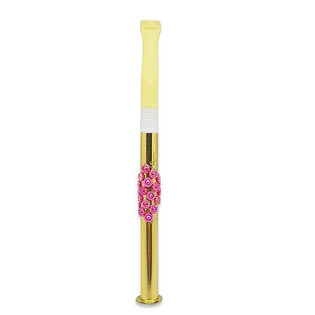 Piteira Ouro Gold Brilhante Pedra Rosa Cintilante Umbanda