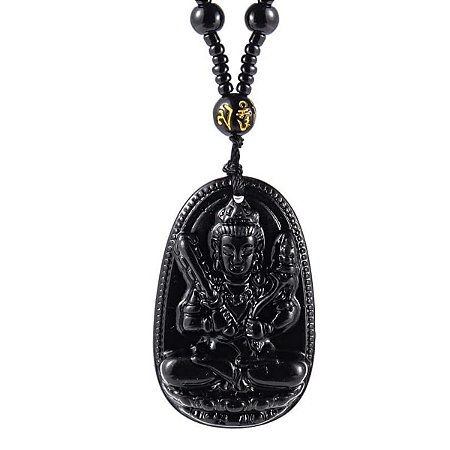 Colar Pingente Buda Equilíbrio Espiritual Relevo Preto 30 cm