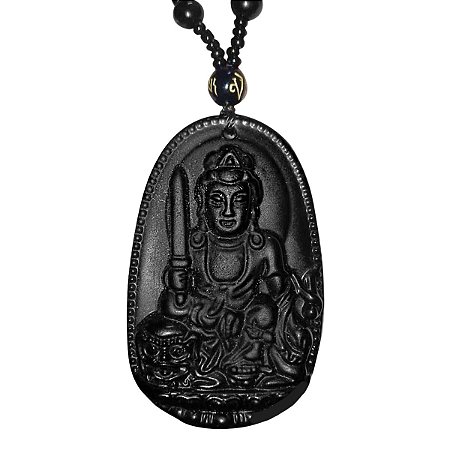 Colar Pingente Buda Proteção Espiritual Relevo Preto 30 cm