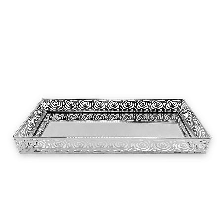 Bandeja Espelhada Rosas Prata Elegantes Decorativa 20x10