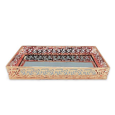 Bandeja Espelhada Rosas Roses Elegantes Decorativa 26x12