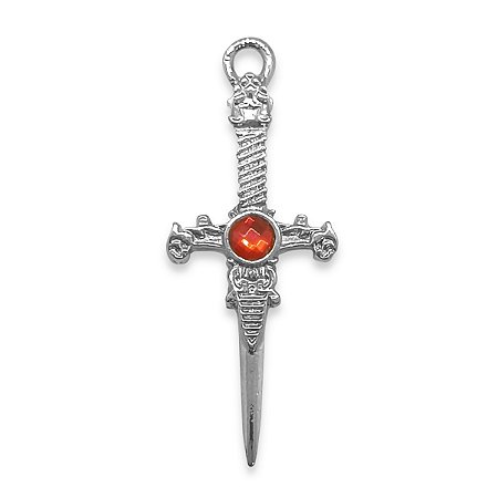 Pingente Adaga Antiga Metal com Pedra Brilhante Vermelha 6cm