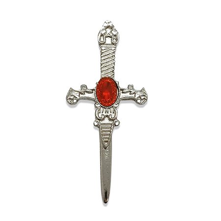 Adaga Antiga Decorativa Metal Prata Brilho 8 cm Vermelha