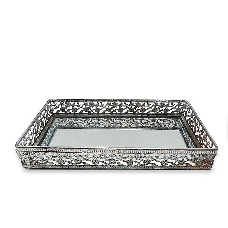 Bandeja Espelhada Decorativa Prata bandeja Retangular 20cm