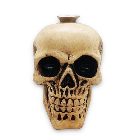 Porta Velas Caveira natural Faiança queimada Detalhada14 cm