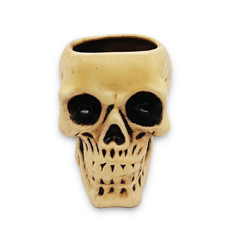 Porta Velas Caveira Aberta natural Faiança queimada 14 cm