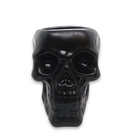 Porta Velas Caveira Preta Aberta Faiança Queimada 14 cm