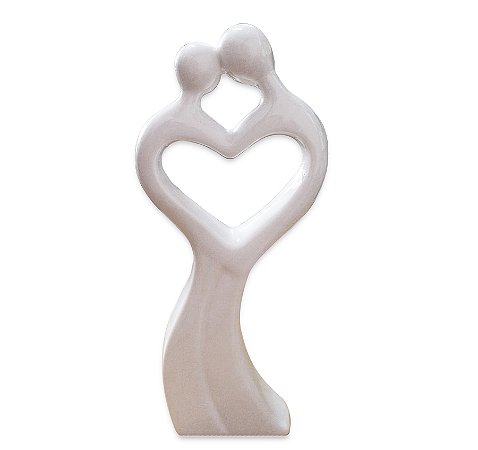Estatueta Casal Apaixonado em Forma de Coração em Cerâmica