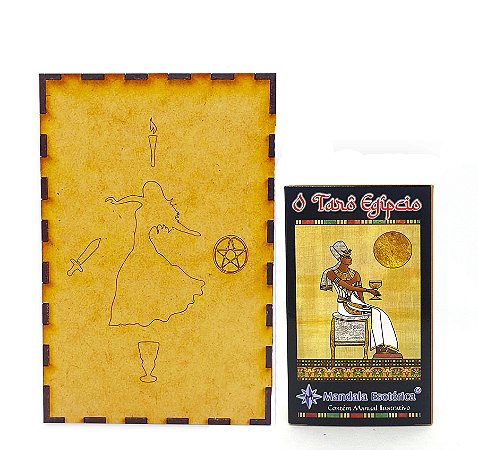 Kit Tarô Egípcio Mitologia e Porta Tarô Caixa Madeira