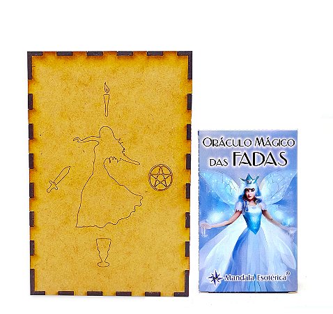Kit Oráculo Mágico das Fadas e Porta Tarô Caixa Madeira