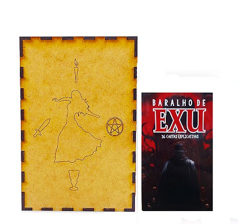 Kit Baralho Taro conselhos do Exu e Porta Tarô Caixa Madeira