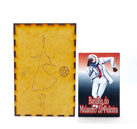 Kit Baralho Malandro Zé Pilintra e Porta Tarô Caixa Madeira