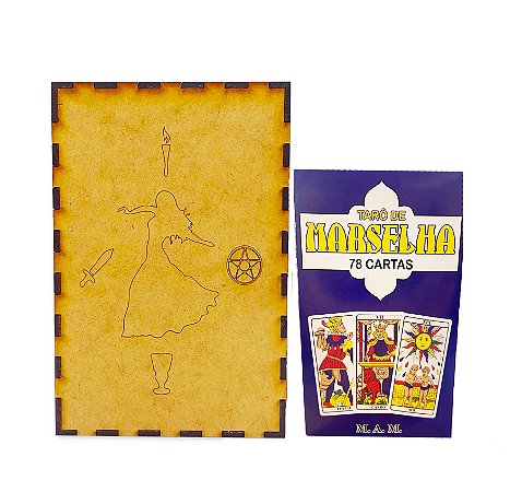 Kit Novo Taro Marselha 78 Cartas e Porta Tarô Caixa Madeira