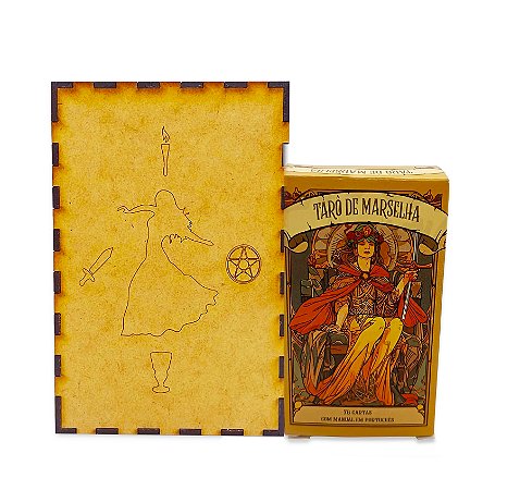 Kit Tarô de Marselha 78 Cartas e Porta Tarô Caixa Madeira