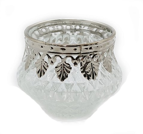 Castiçal Porta Velas Medieval em Vidro Vintage Prata 6cm
