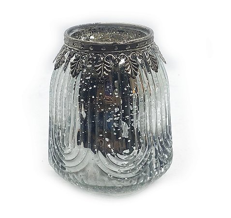 Castiçal Porta Velas Medieval em Vidro Vintage Prata 11cm