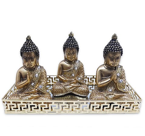 Kit Trio de Buda Tibetano da Sabedoria com Bandeja Moderna