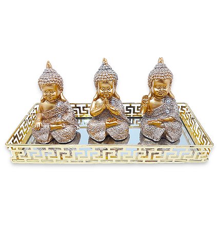 Kit Decoração Oriental Baby Buda Tailandês Com Bandeja 10 cm