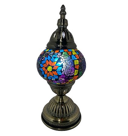 Abajur Turco Mosaico Metal Vidro Colorido Bivolt 28 cm