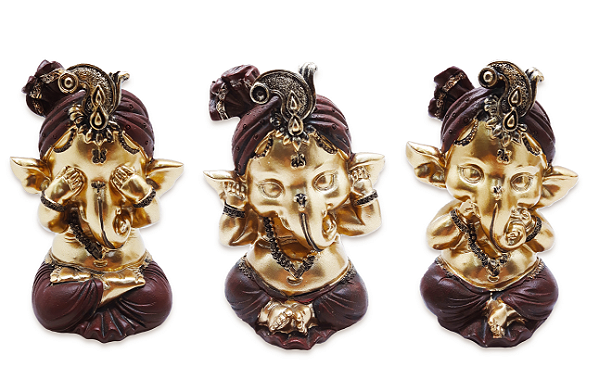 Enfeites Trio Ganesha da Sabedoria Não Vejo Falo Ouço
