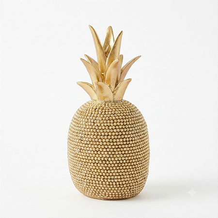 Enfeite Abacaxi Dourado Resina Charmoso com Brilho 16 cm