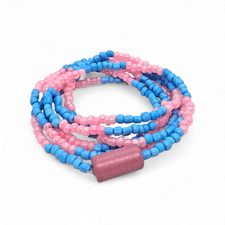 Guia Proteção Azul e Rosa Erê Cristal com Firma Rosa 60 cm