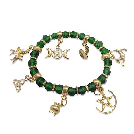 Pulseira Bruxa Cristal Verde Dourado Conexão com a Natureza